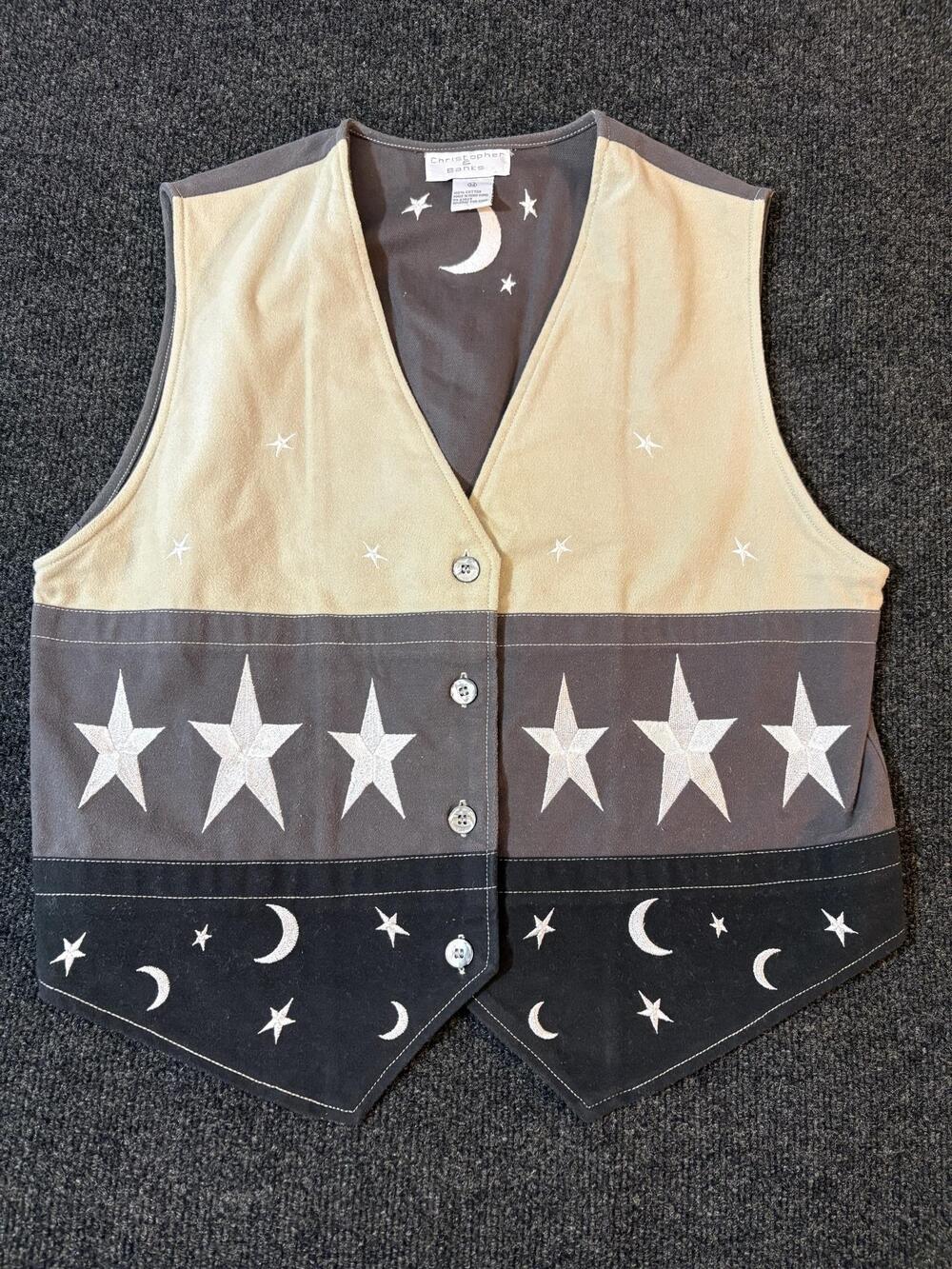 Christopher & Banks Vest Womens M Multicolor Celestial Star Moon Button Front